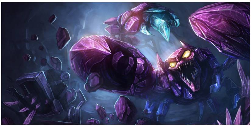 Skarner Digging Through A Cavern If Crystals