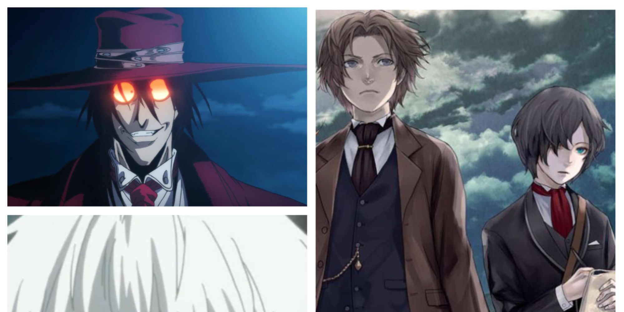 John H. Watson and Friday from The Empire Of Corpses standing together, and Alucard from Hellsing staring at the camera