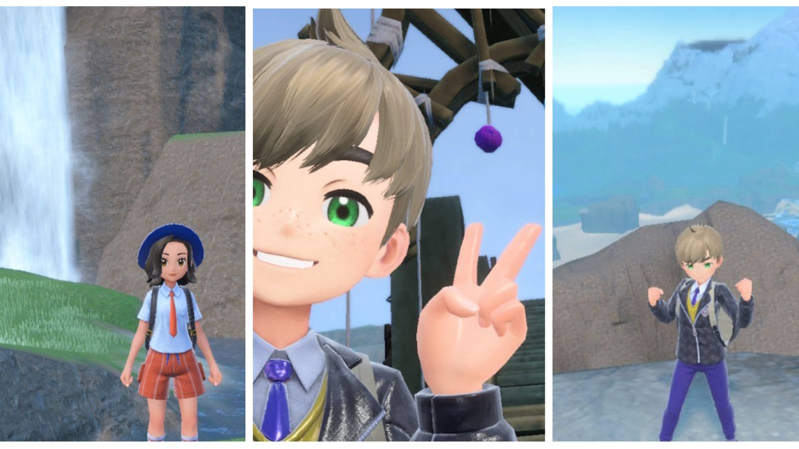 three different photos in pokemon scarlet & violet