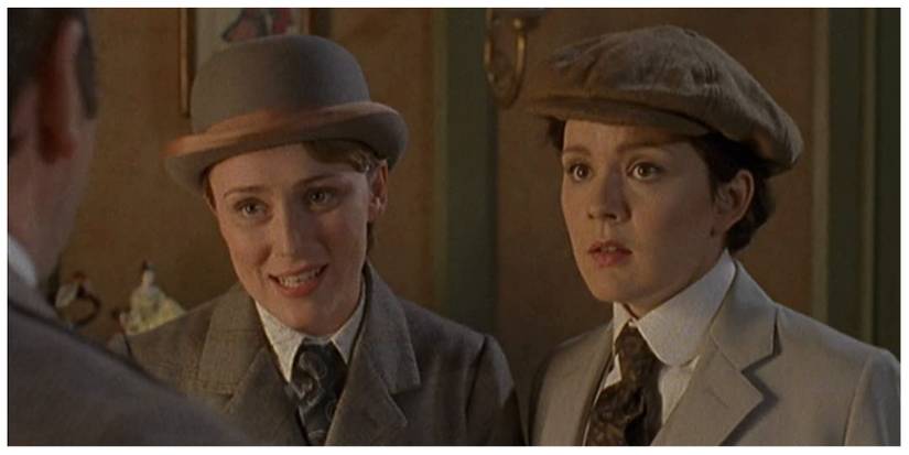 Kitty (left) and Nan (right) dressed as men for a performance