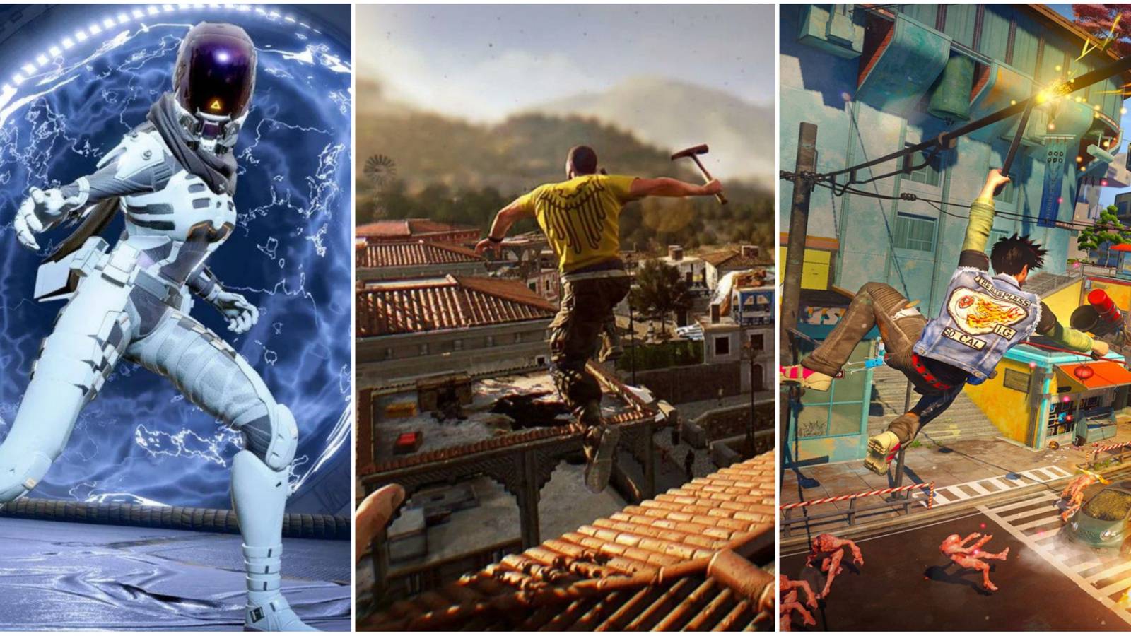 Apex Legends Dying light man jumping Sunset Overdrive man grinding on zipline