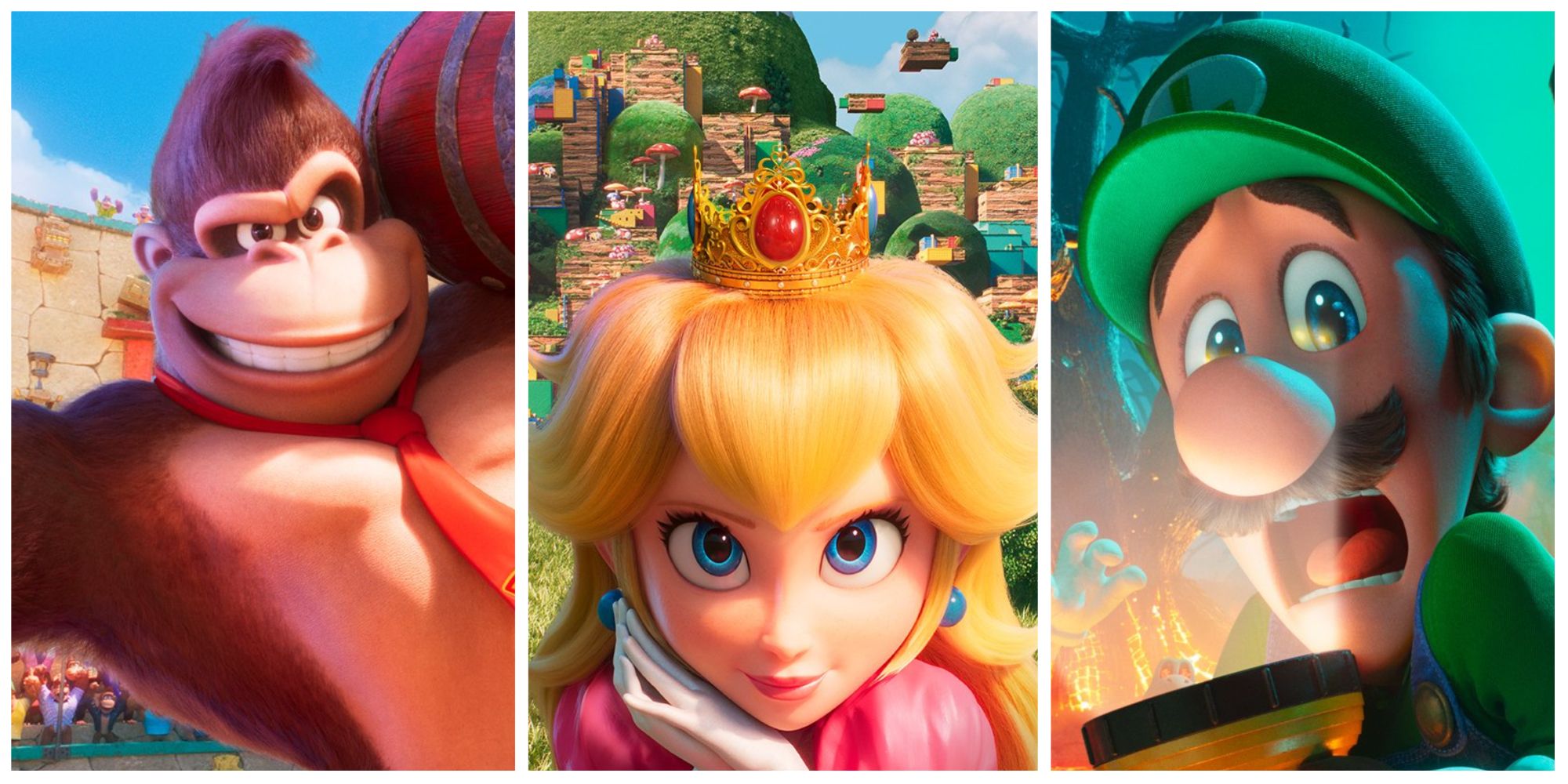 donkey kong, princess peach and luigi super mario bros movie posters