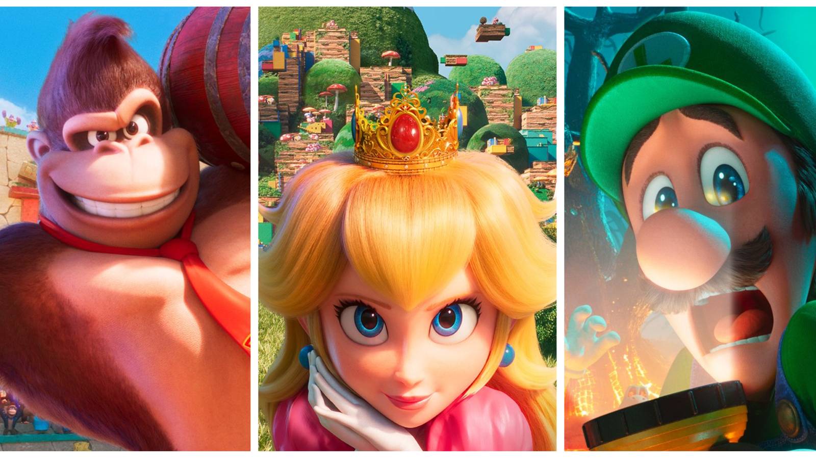 donkey kong, princess peach and luigi super mario bros movie posters
