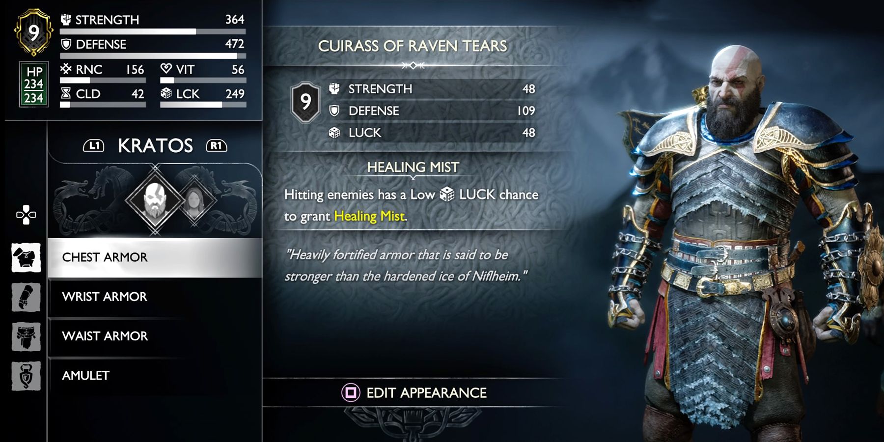 cuirass of raven tears in god of war ragnarok