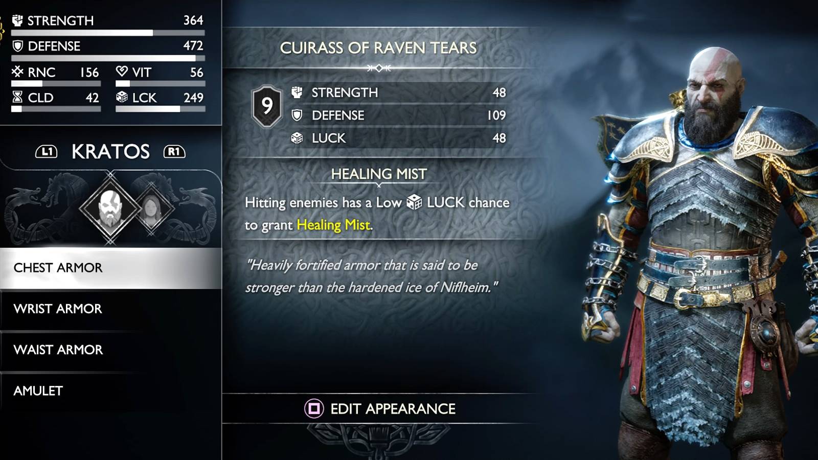 cuirass of raven tears in god of war ragnarok