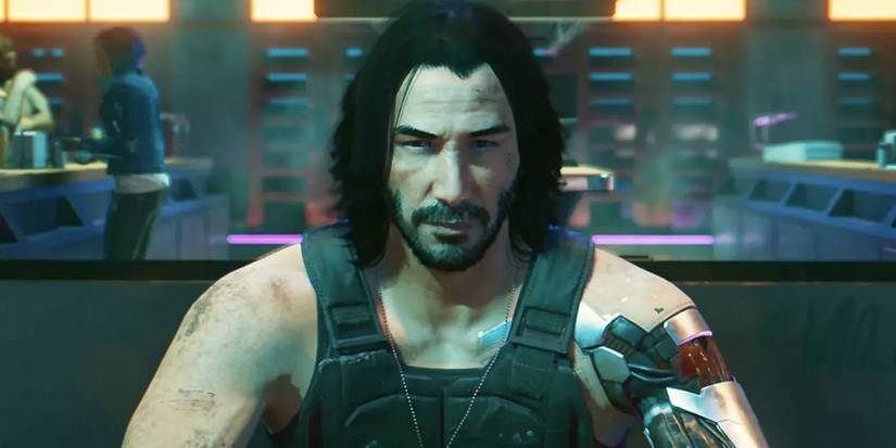 Screenshot from Cyberpunk 2077 showing a close-up of Johnny Silverhand.