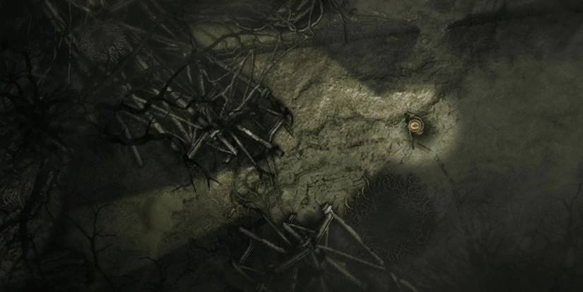 darkwood player navigating over a fallen radio tower 