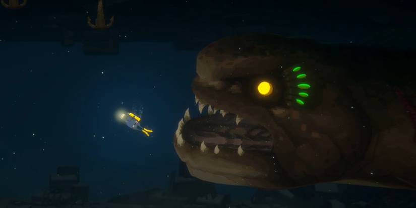 Dave the Diver flees from a deadly sea monster