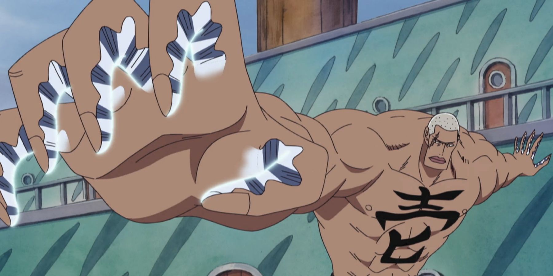 Daz Bones using his devil fruit During One Piece's Summit War