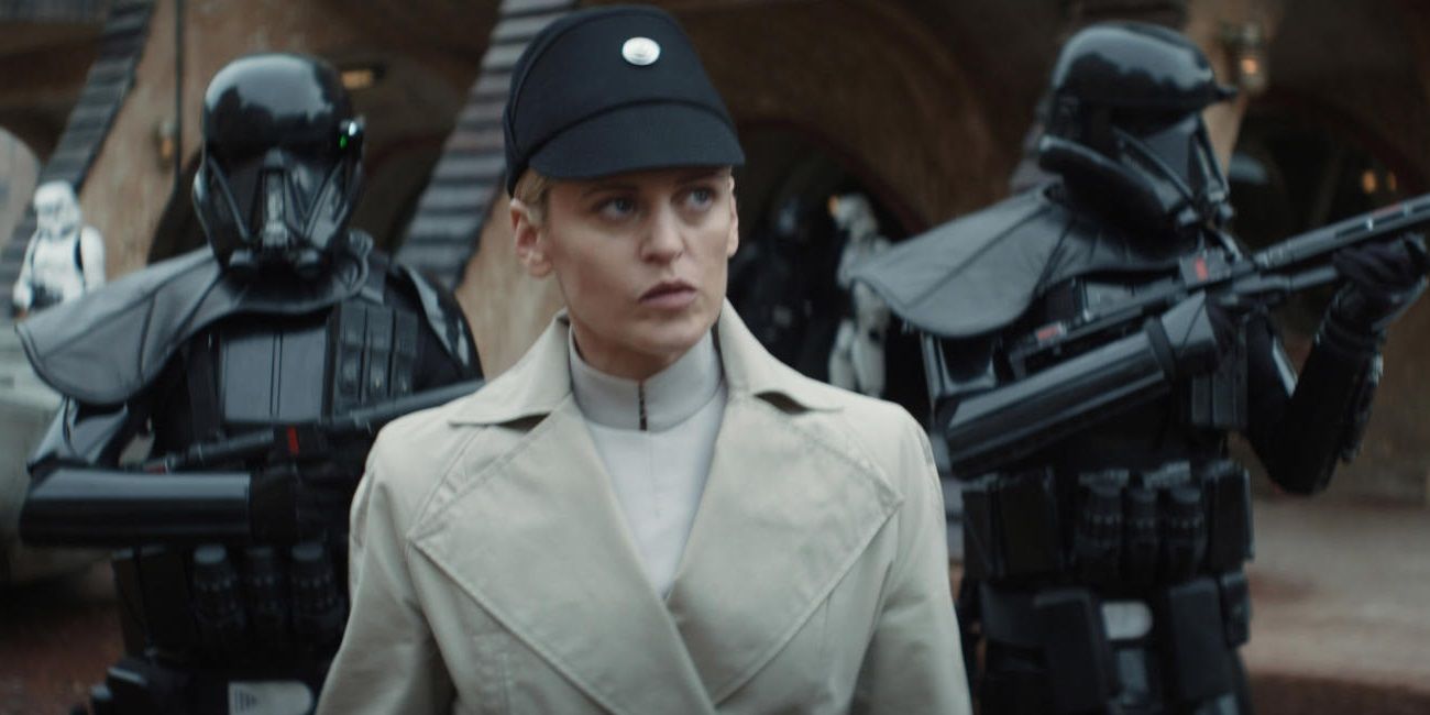 Dedra Meero flanked by Death Troopers in the Andor finale