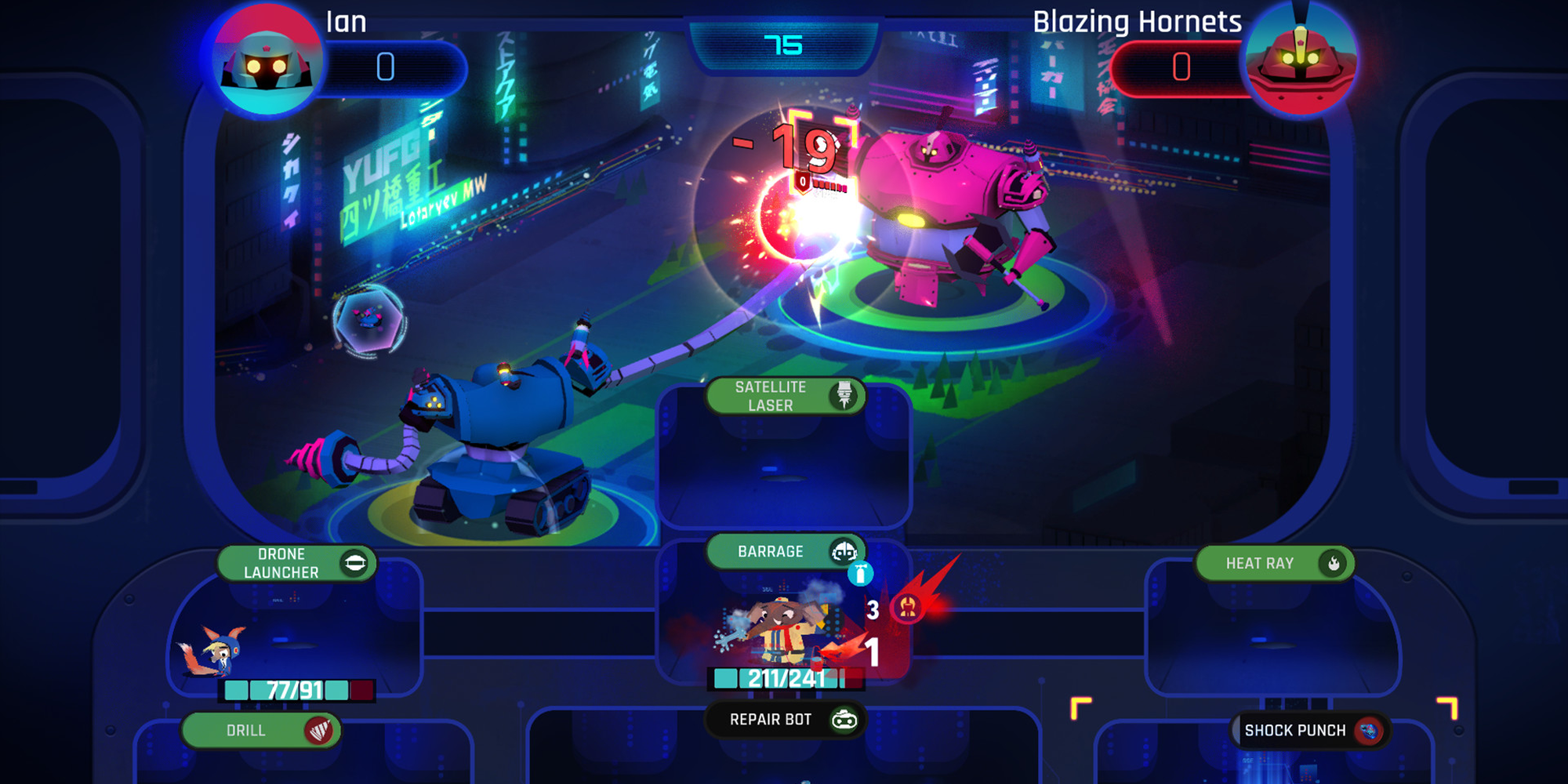 Battle screen between two robots in the delisted game Volta-X