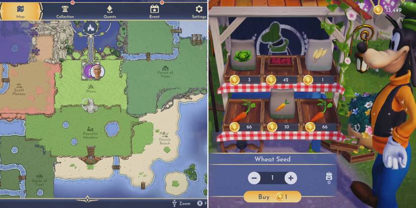 disney dreamlight map and goofy stall