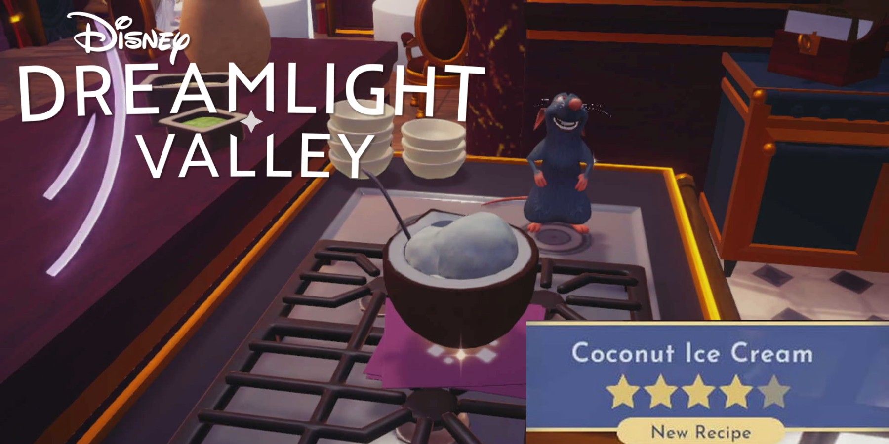 disney dreamlight valley coconut ice cream and logo