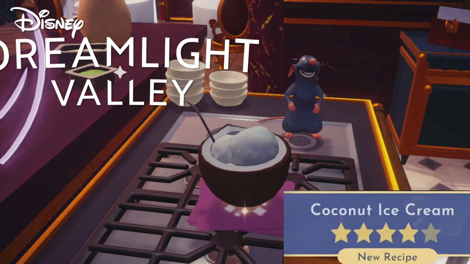 disney dreamlight valley coconut ice cream and logo