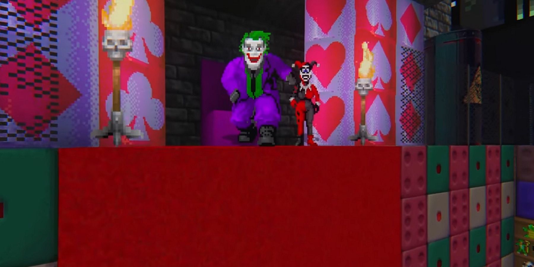 Screenshot from an upcoming Batman mod for Doom 2, showing the Joker and Harley Quinn.