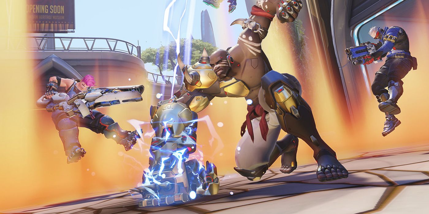 Doomfist Attacking Zarya Soldier 76 and Lucio