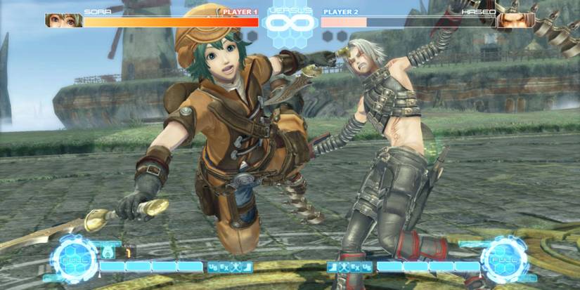 A .hack fighting game Haseo tosses Sora towards the screen