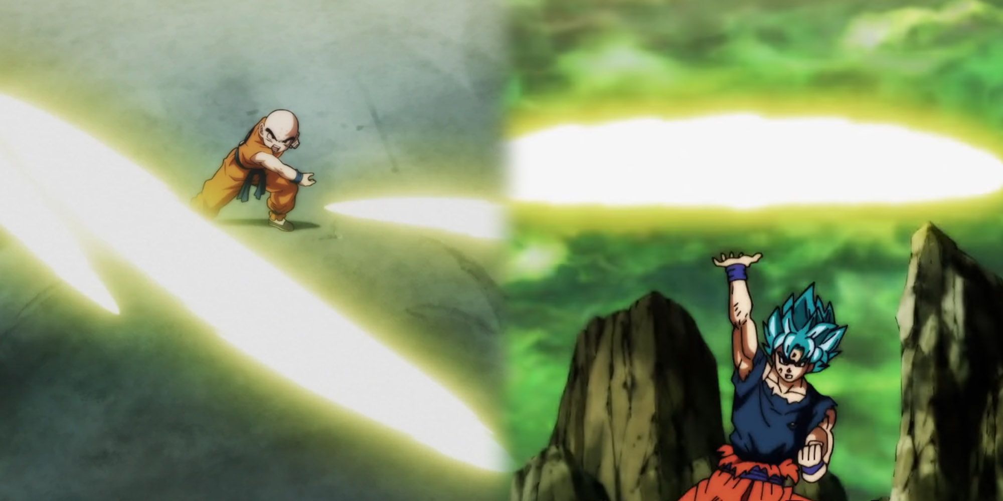 Dragon Ball - Krillin Using Destructo Disc Next To Image Of Goku Using It As Well