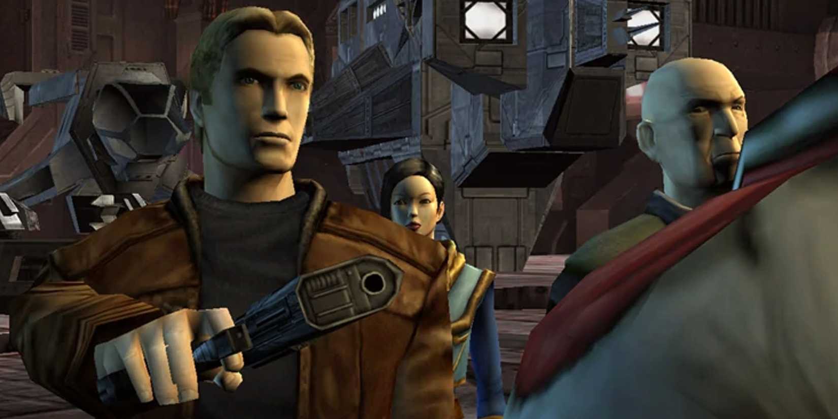 Edison Trent points a gun in Freelancer