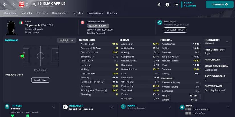 Elia Caprile In Football Manager 23