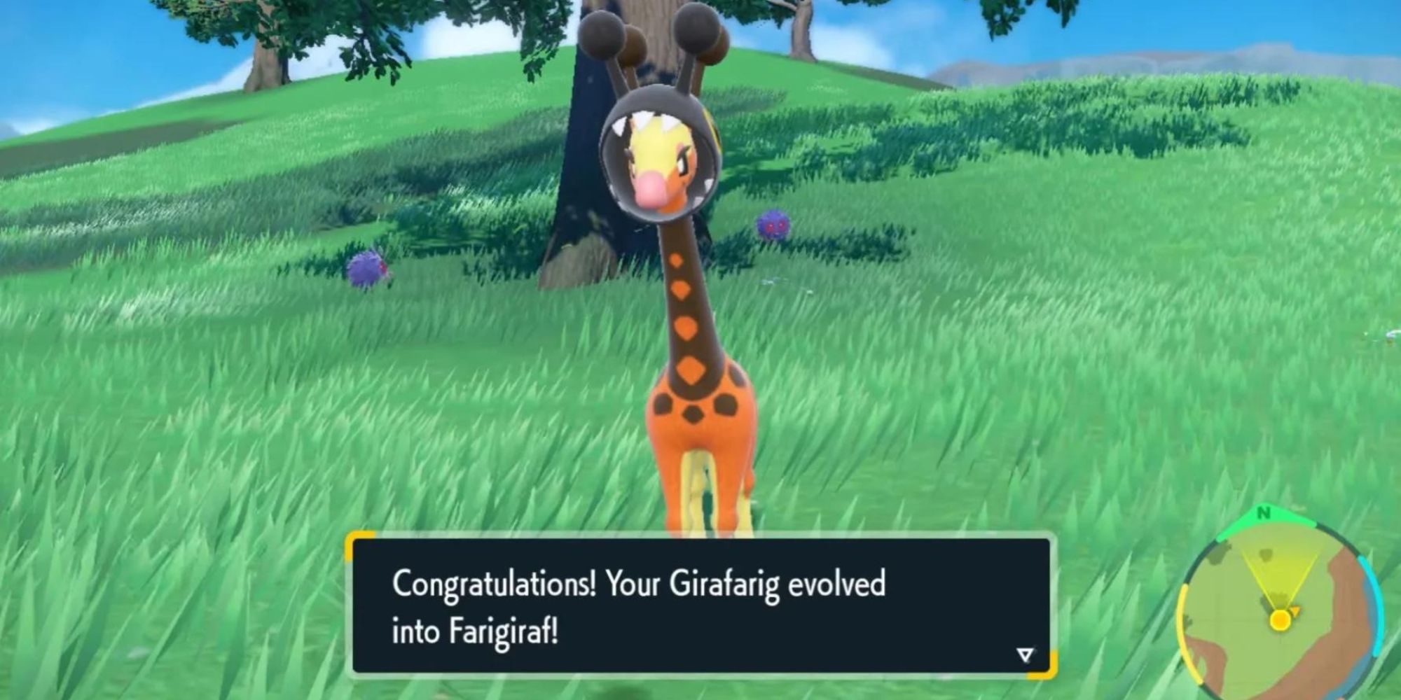 Girafraig evoluindo para Farigiraf em Pokémon Scarlet e Violet