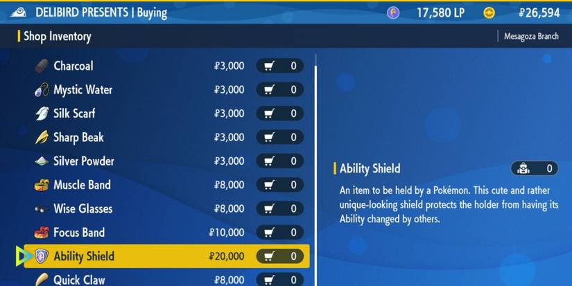 The Ability Shield in the Delibird Presents Shop Pokemon Scarlet & Violet