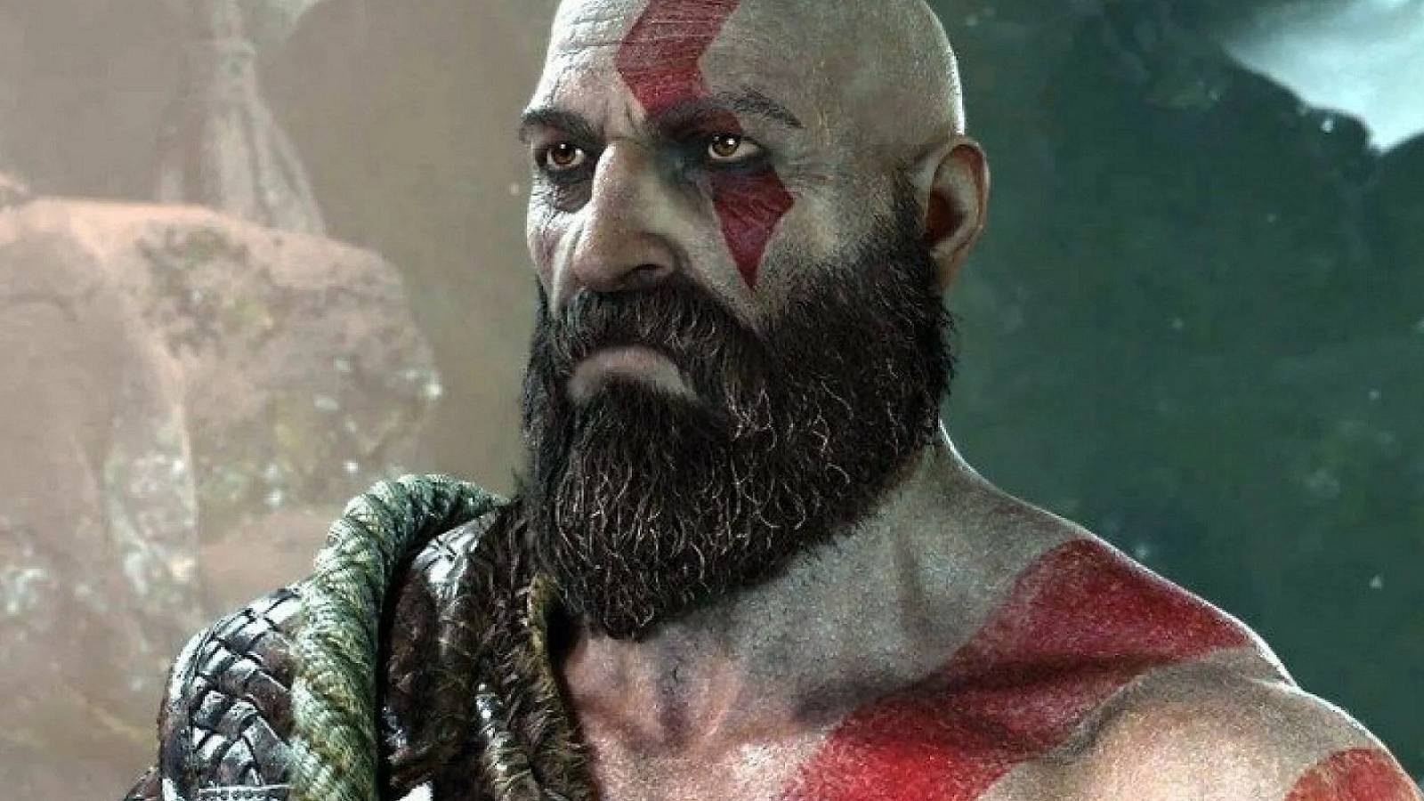 Image from God of War showing a close-up of Kratos with his bushy beard.