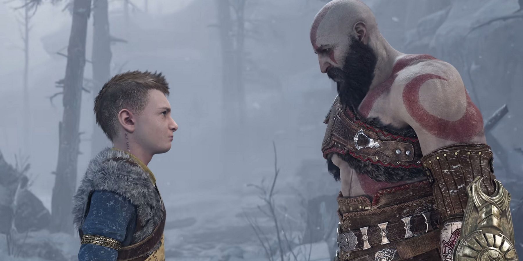 god of war ragnarok atreus and kratos looking at each other