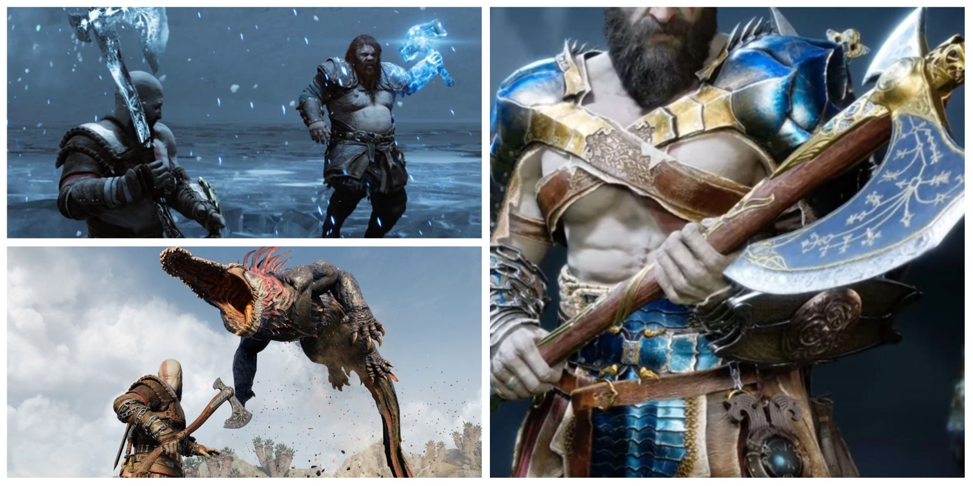 kratos vs thor, kratos with the leviathan axe in god of war ragnarok