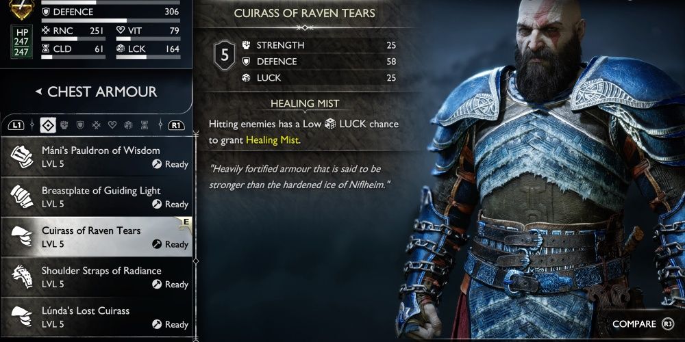 god of war ragnarok cuirass of raven tears