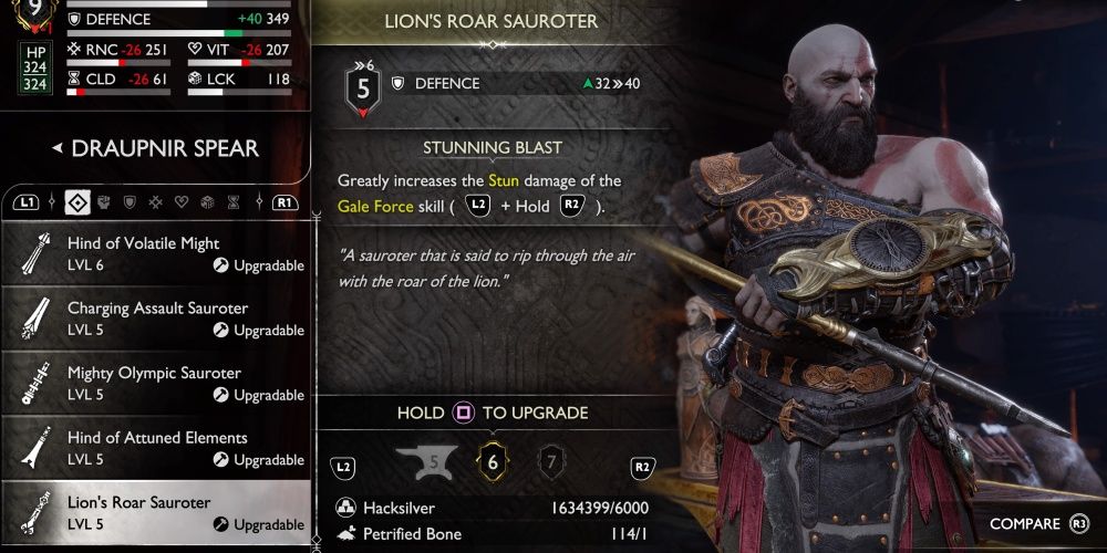 god of war ragnarok draupnir spear lion's roar sauroter