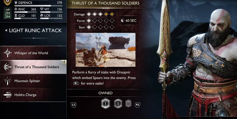 god of war ragnarok draupnir spear runic attack thrust of a thousand soldiers