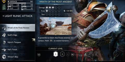 god of war ragnarok light runic attack wrath of the frost ancient