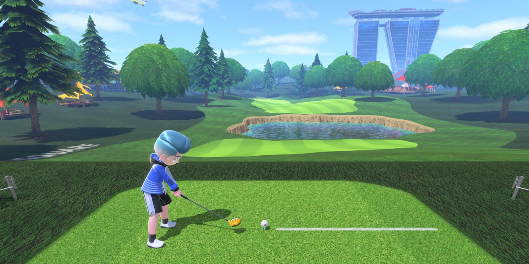 Um jogador jogando golfe no Nintendo Switch Sports