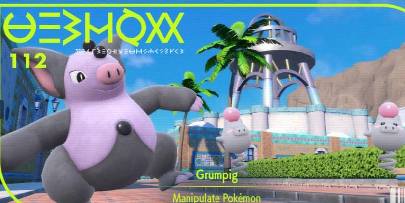 The pokedex cover for Grumpig in Pokemon Scarlet and Violet