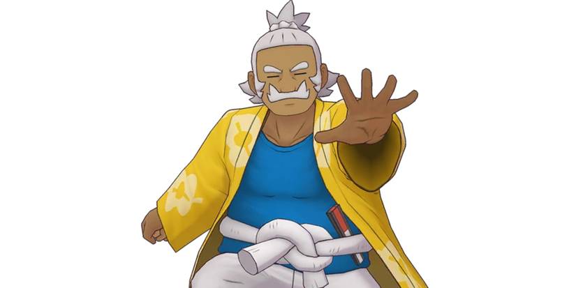 Hala, a dark skinned elder man in a sumo pose