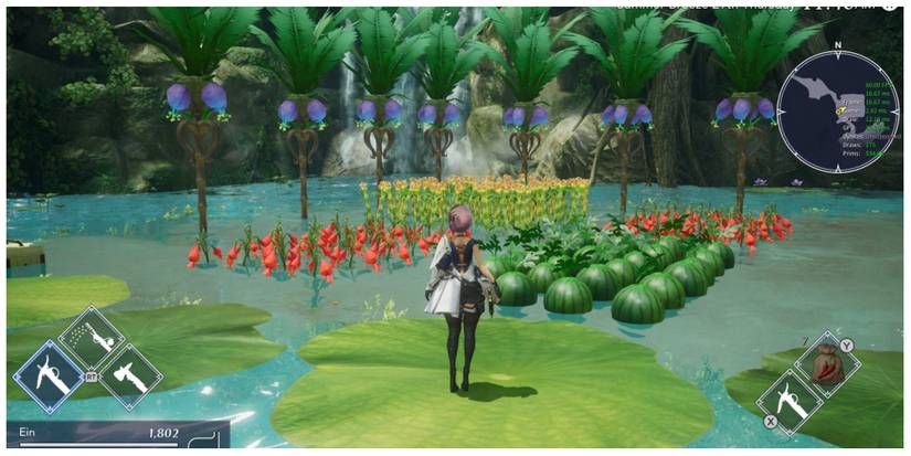 the protagonist overlooking the crops in Harvestella