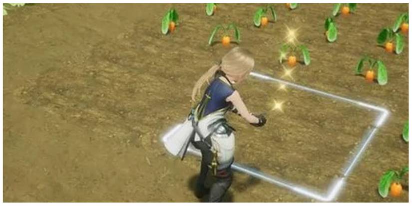 the protagonist completing farm work in Harvestella