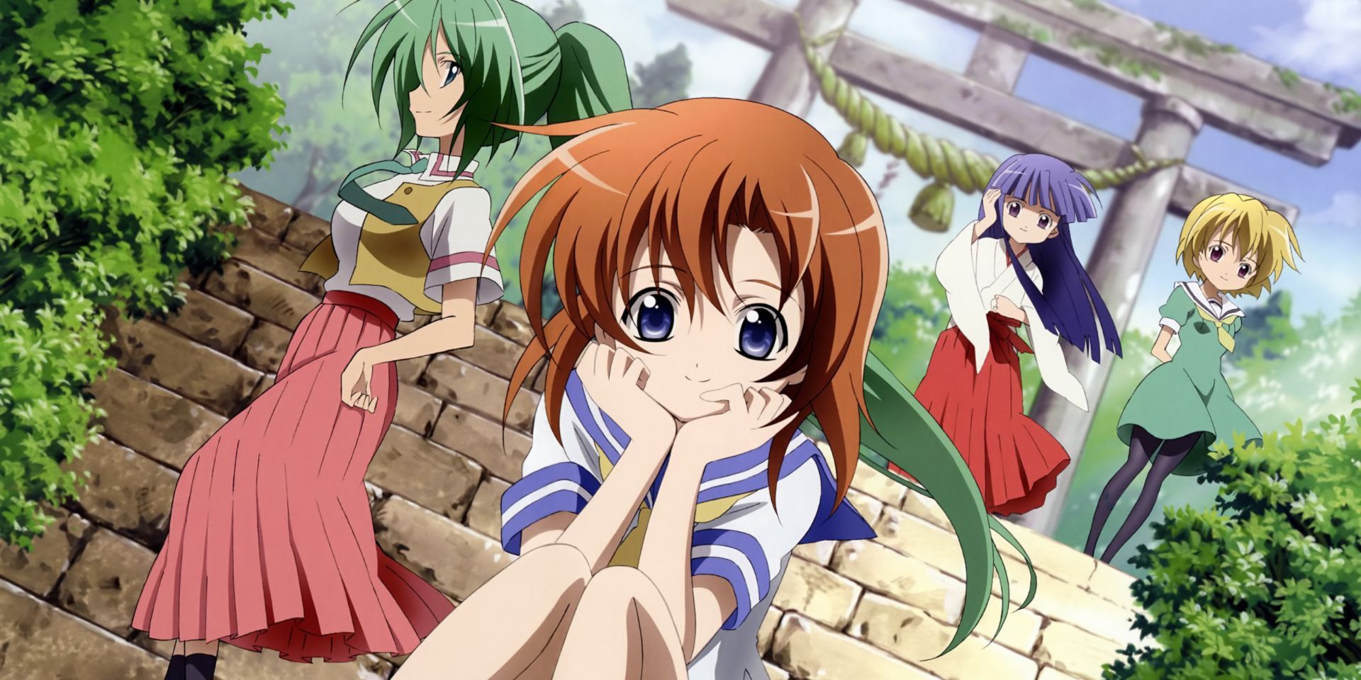 a drawing of some of the protagonists of Higurashi, as seen on the new anime adaptation
