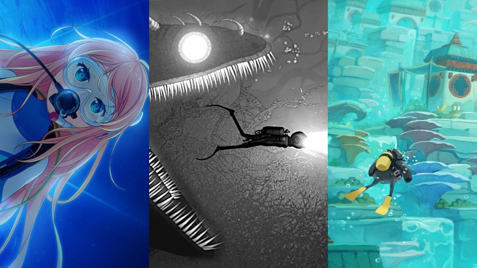 Hiroki in Adventure of a Lifetime, diver and fish in Silt, Dave in Dave The Diver