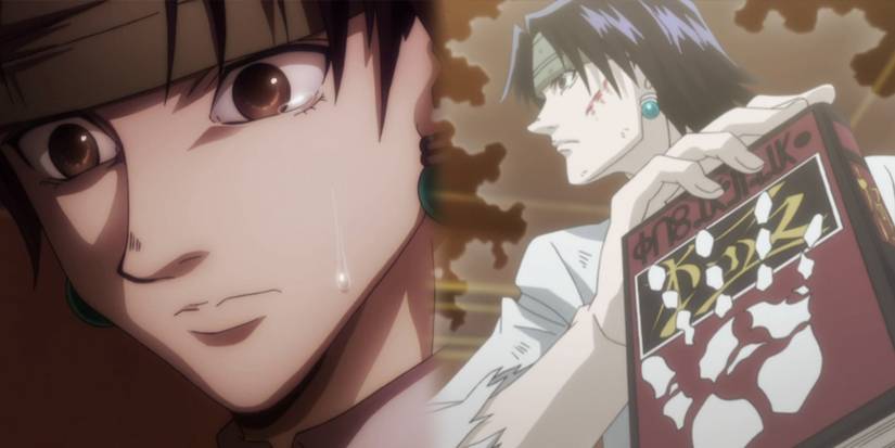 Hunter X Hunter - Chrollo Lucilfer Close Up Next To Image Of Him Using Skill Hunter Hatsu Ability