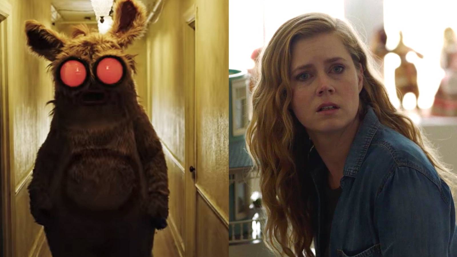 Split image of Pooka in Into The Dark and Amy Adams in Sharp Objects