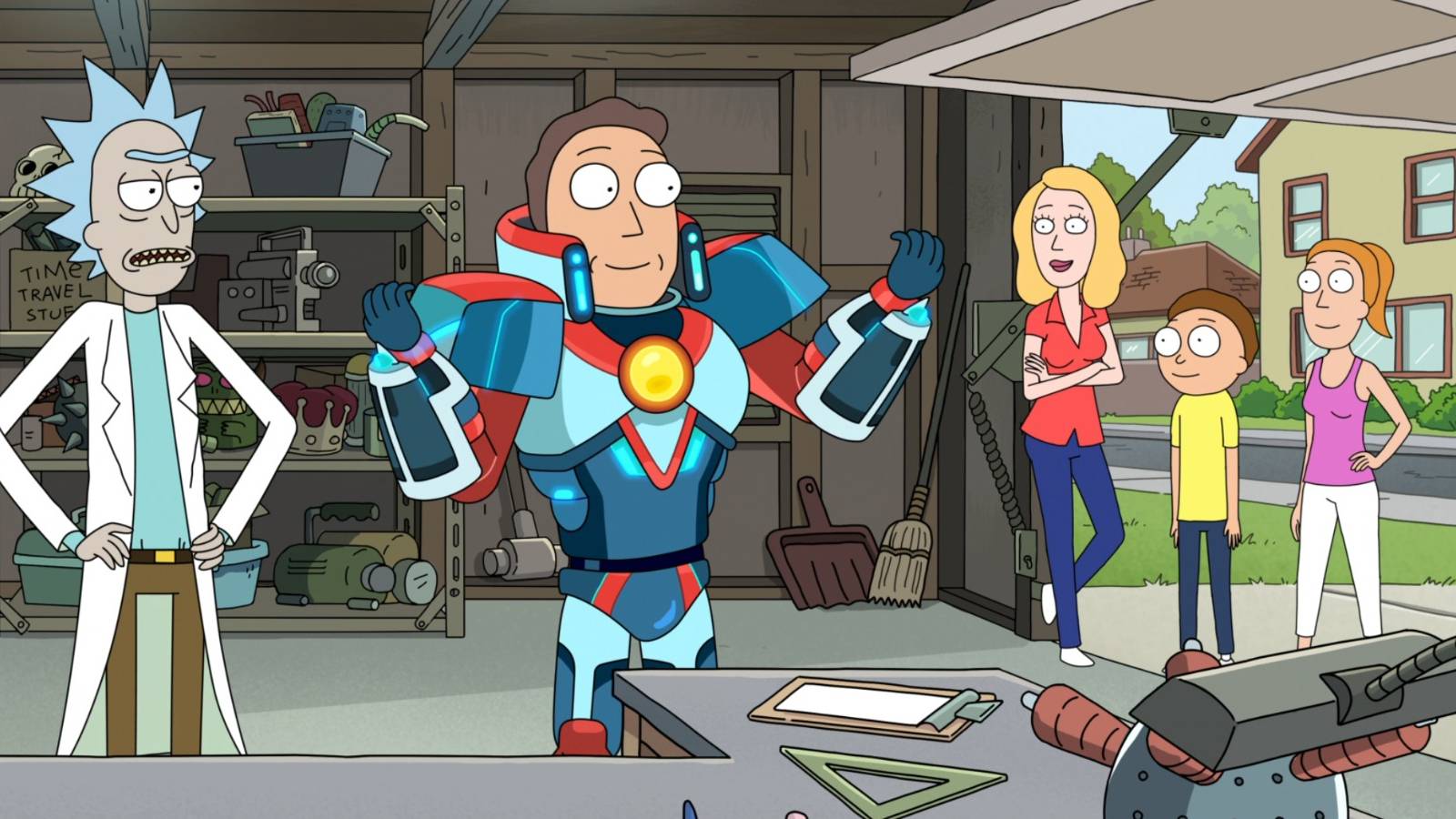 Flamingo dad armored Jerry in Rick and Morty season 6