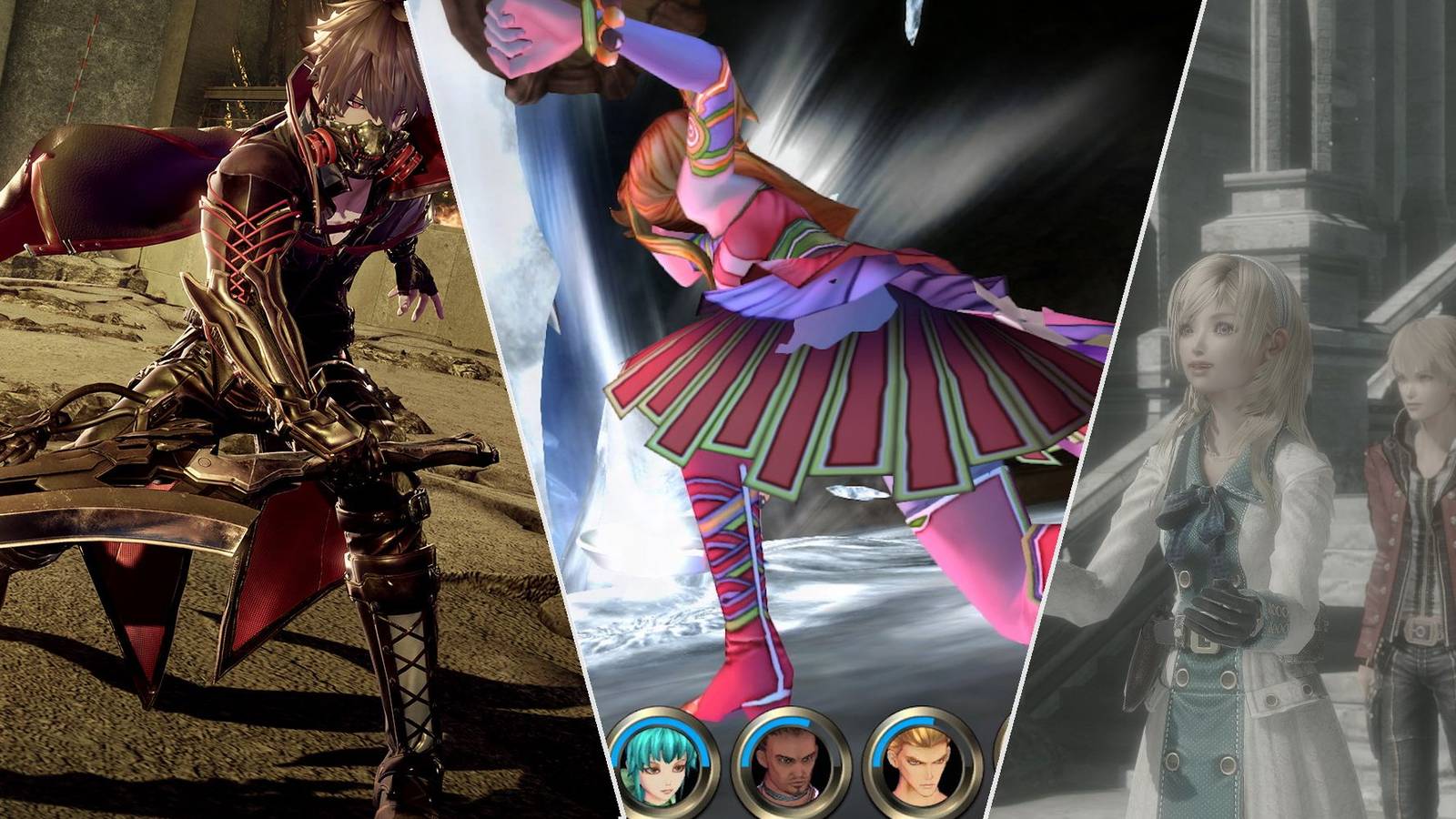 A composite image of JRPGs without traditional level-up systems.