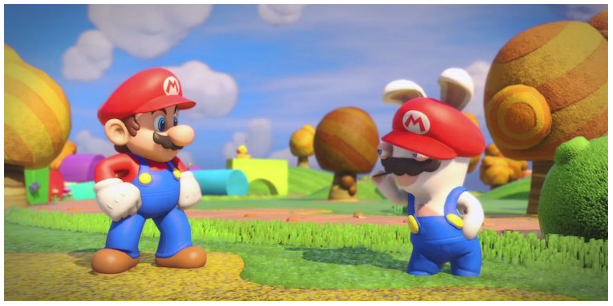 Mario and Rabbid Mario in Mario + Rabbids: Kingdom Battle