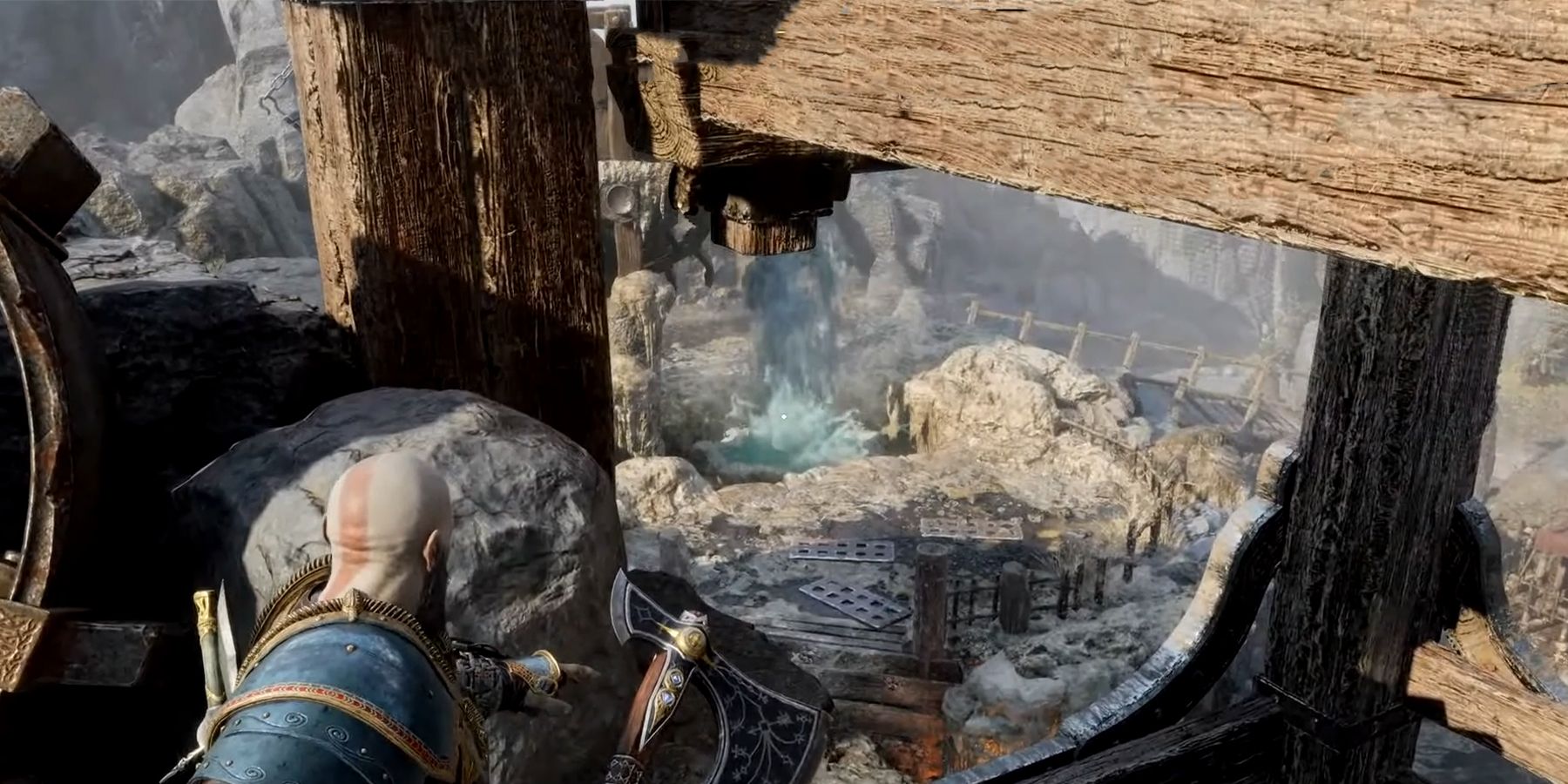 kratos freezing the water stream in god of war ragnarok
