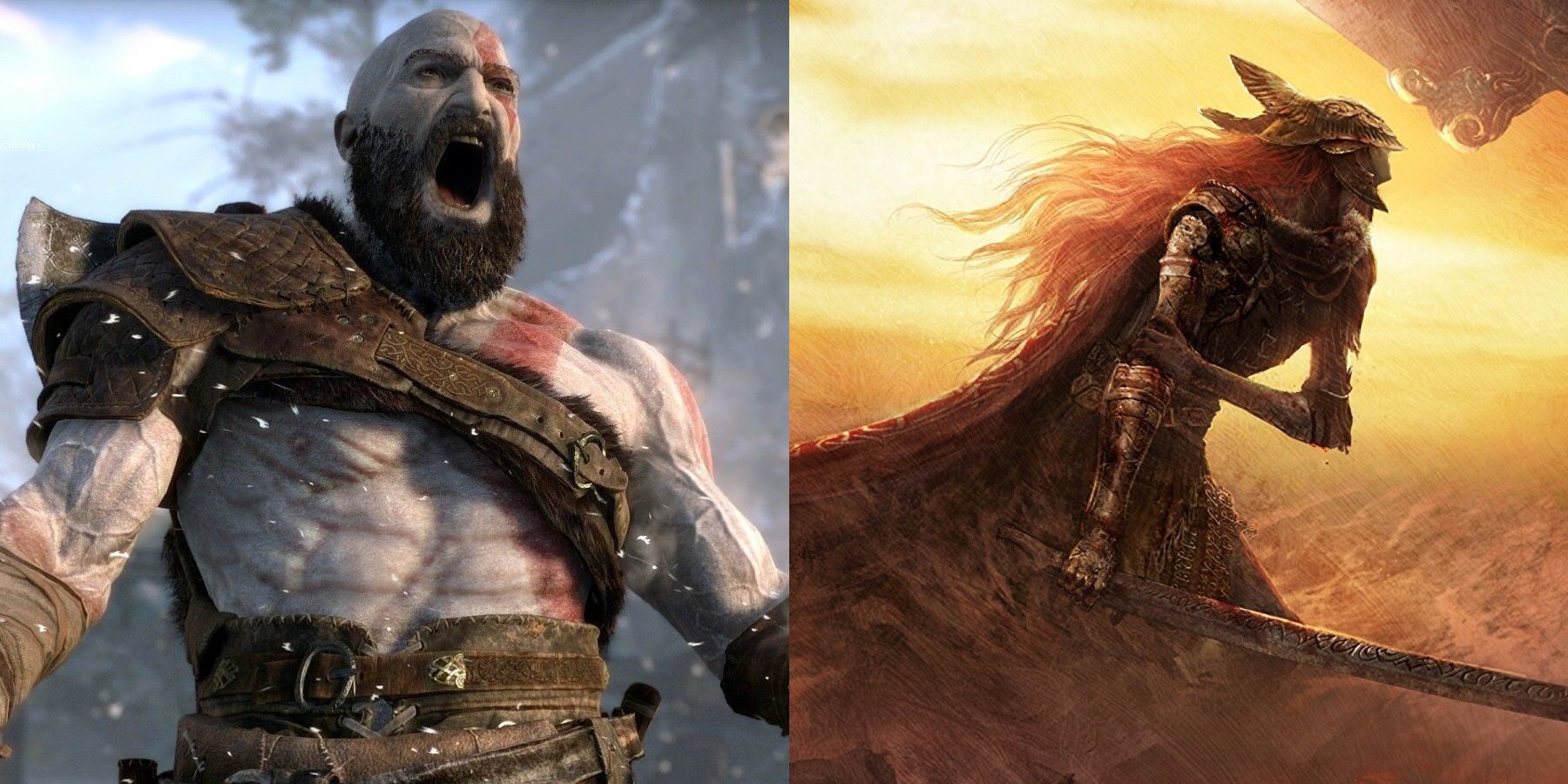 kratos from god of war and malenia from elden ring fight
