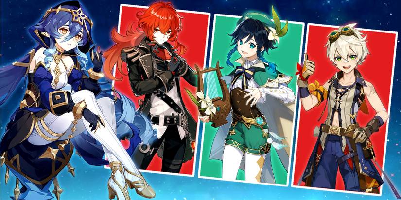 layla-diluc-venti-and bennett in genshin impact