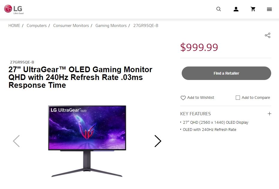27" ultragear oled gaming monitor $999