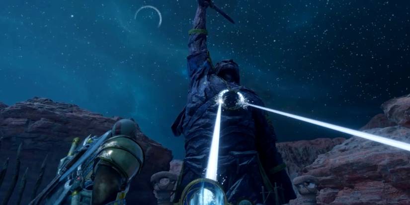 lightning up freyr statue in god of war raganarok